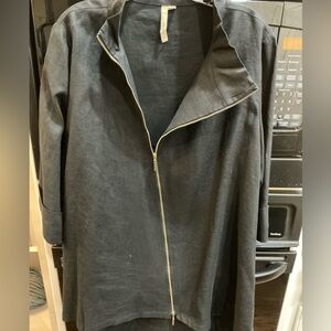 Black Zip-Up Linen Tunic Jacket by Comfy Large